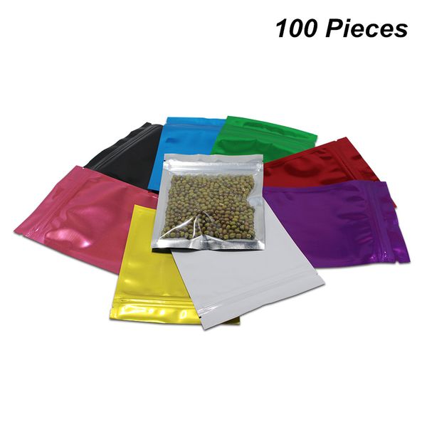 

10.2x12.7 cm 100pcs/lot colorful reclosable mylar foil smell proof food storage bag tear notches aluminum foil heat seal sample packet pouch