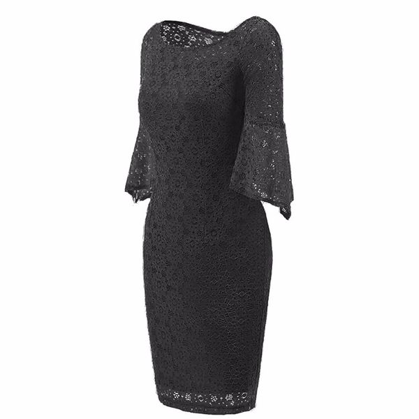 

женщины одеваются шею кружева колокол рукав тонкий мешок руки платье юбка, Black;gray