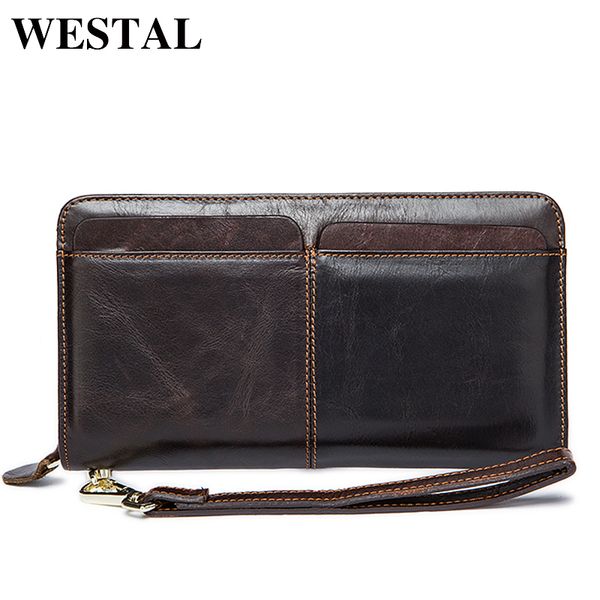 

westal men wallets genuine leather wallets clutch male purse long wallet clutch men bag phone card holder purse leather, Red;black