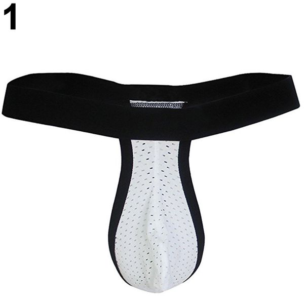 

men's mesh bulge pouch breathable t-back g-string briefs thongs underwear s109, Red;black