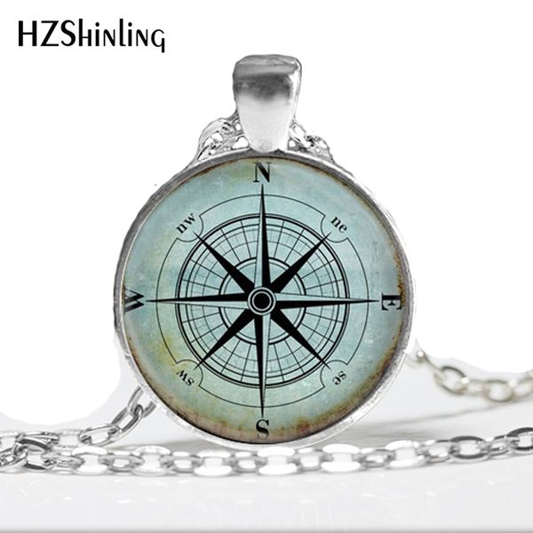 

glass dome necklace vintage compass necklace, compass rose, wind rose, nautical jewelry, sailor's, ocean art pendant hz1, Silver