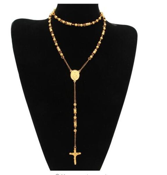 

new arrival men women catholic christ rosary bead cross pendant new fashion jesus christ cross pendant rope necklace, Silver