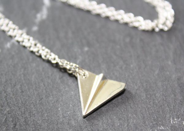 

small origami airplane necklace simple plane aircraft ladies model lovers favorite lucky woman mother men's family gifts jewelry, Silver
