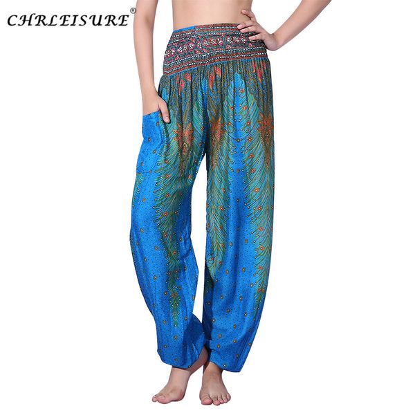 Chrlisure mulheres bohemian harem calças verão praia impresso calças moda plus tamanho bloomers boho calças mulheres