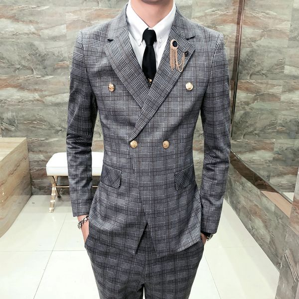 Acheter Brand New Blazer Hommes Mode 2018 Automne Vente Chaude Tenue De Soirée Hommes Blazer Manteaux Slim Fit Casual Veste De Mariage à Carreaux