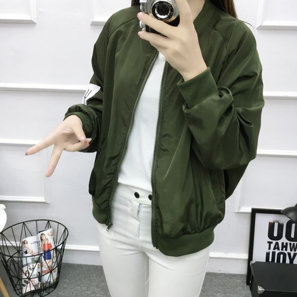 

basic jacket women retro letter printing zipper up bomber jacket brand casual coat autumn slim outwear baseball clothes f3, Black;brown