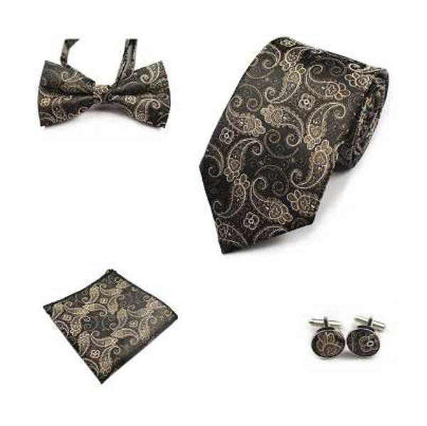 

jemygins 4pcs tie set men bow tie and handkerchief bowtie cufflinks 8cm necktie 100% silk ties for business wedding party hombre, Black;gray