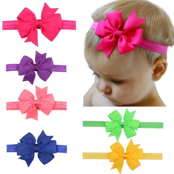 20 Farben Fashion Solid Blumen Baby Stirnbänder Elastische Bänder Bowknot Säuglingshaarschmuck Kinder Mädchen Prinzessin Kopfschmuck Bänder Stoff