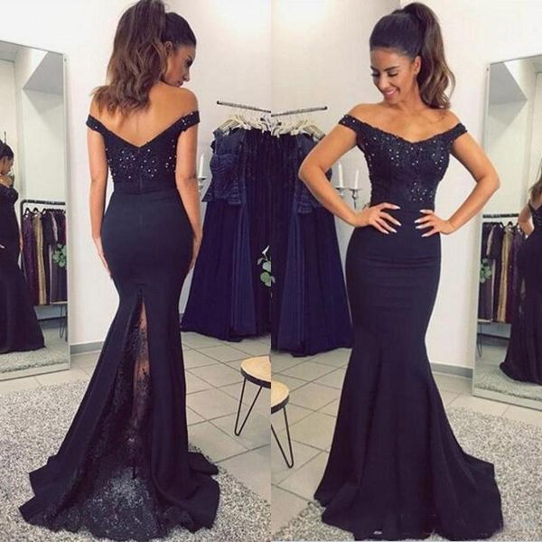 

Modest Mermaid Prom Dress Off the Shoulder Floor Length Formal Dress Appliques Beaded Special Occasion Dress Elegant Evening Formal Dresses