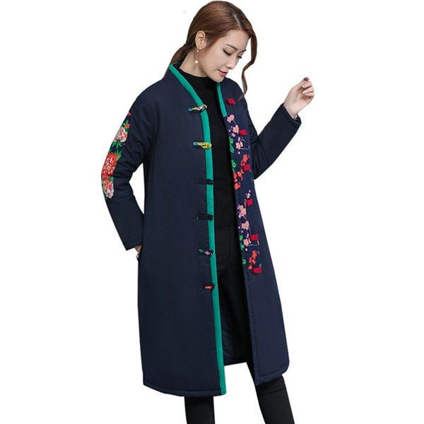 

large size -xxl jacket female winter jacket 2018 new national style women's retro buckle loose printed ladies coat, Tan;black