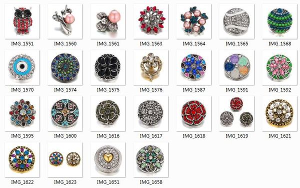 

wholesale diy snap button jewellery 18mm metal rhinestone snap button charms fit noosa chunk bracelets mix order, Golden;silver