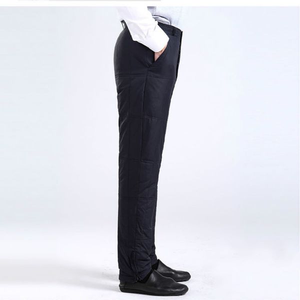 

man autumn solid high oversized warm 89% down trousers elastic waist straight thick 89% white duck down pants male winter, Black