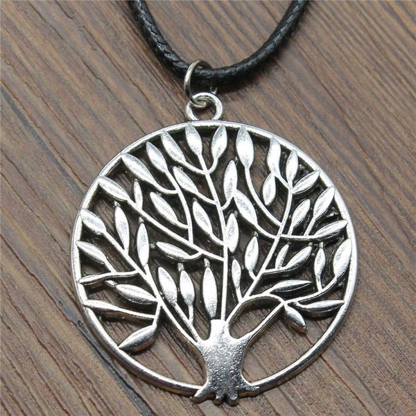 

wysiwyg 5 pieces leather chain necklaces pendants choker collar male necklace fashion round tree 41x37mm n6-b13637, Golden;silver