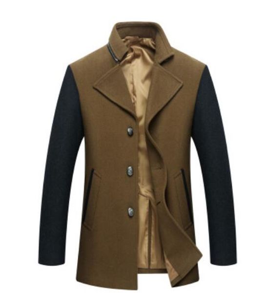 

men's long, woolen woolen coat with double-breasted windbreaker, Black