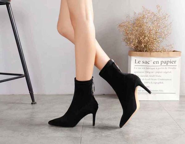

orignal box] new arrival high heel 8.5cm boots for womens ankle suede leather knight winter fashion boots size 35-40, Black