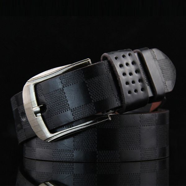 

2018 designer classic plaid mens black leather belt vintage pin buckle luxury waist belts punk harajuku cinturones para hombre, Black;brown