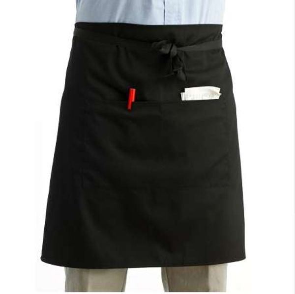 Luoem Universal Unisex Mulheres Homens Cozinha Cozinhar cintura Avental Avental Curto Avental Avental Com Bolsos Duplos (Preto)