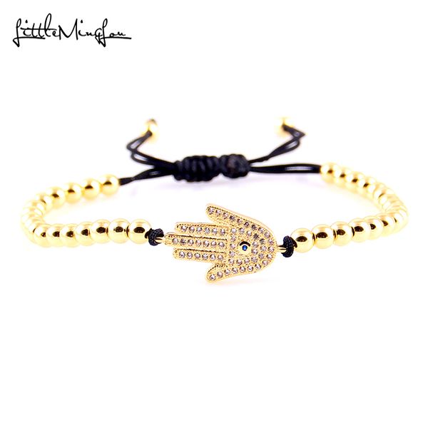 

little minglou trendy men bead bracelet micro pave cz turkish hand charm copper braided bracelets & bangles for women jewelry, Golden;silver