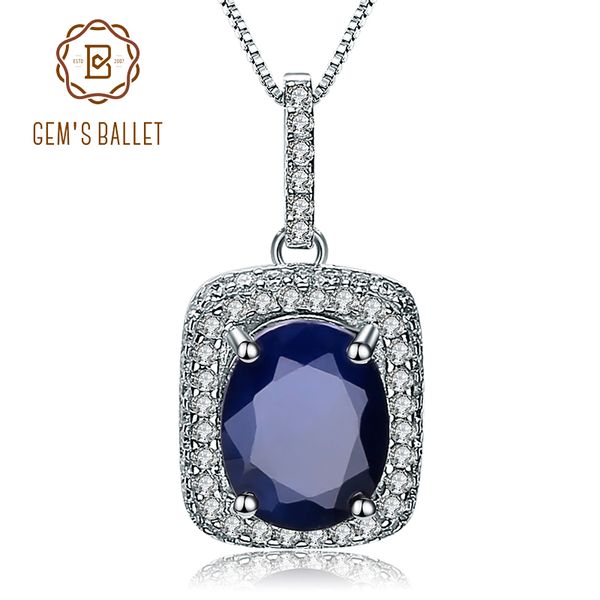 

gem's ballet 2.02ct natural blue sapphire gemstone pendant simple women's fine jewelry 925 sterling silver necklace