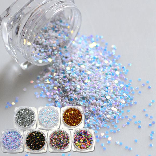

2g new design round shape nail glitter powder dust 3d nail art decorations art bottle tip set diy tools say01-07, Silver;gold
