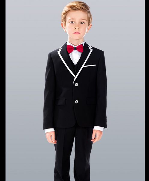 

custom made slim fit boy tuxedos 2018 notch lapel children suits white/black kids wedding/prom suits (jacket+vest+pants+tie
