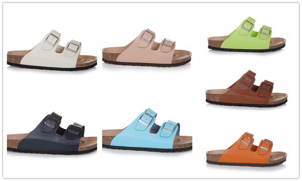

new famous brand nevada cork slippers with buckle for men and women flat sandals brik casual summer genuine leather slippers size 35-46, Black