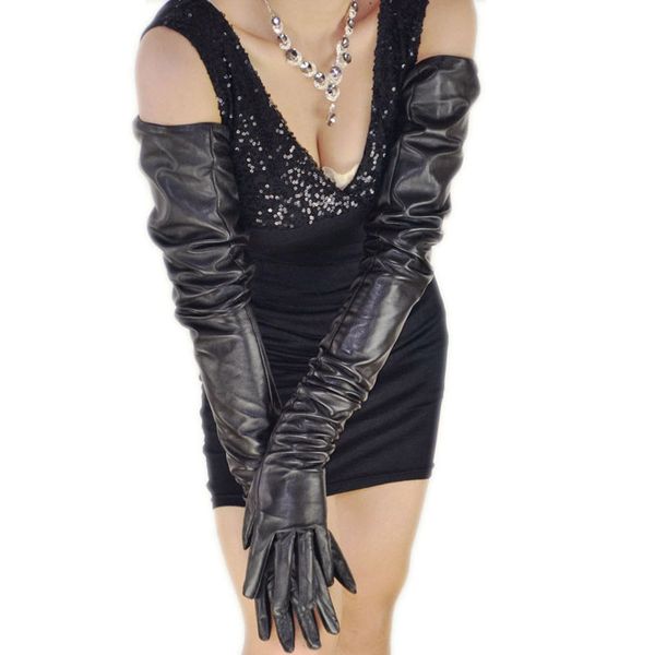 

80cm(31.5") long plain super shoulder length one whole piece sheep leather opera gloves black, Blue;gray