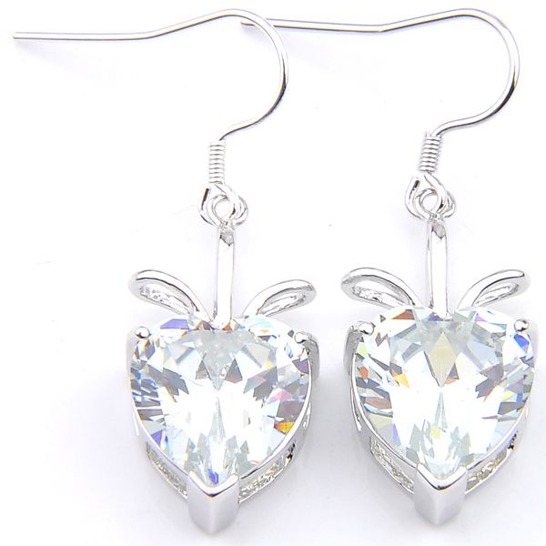

10 pair luckyshine christmas gift fashion heart white cubic zirconia gemstone silver dangle earrings for holiday wedding party women new hot
