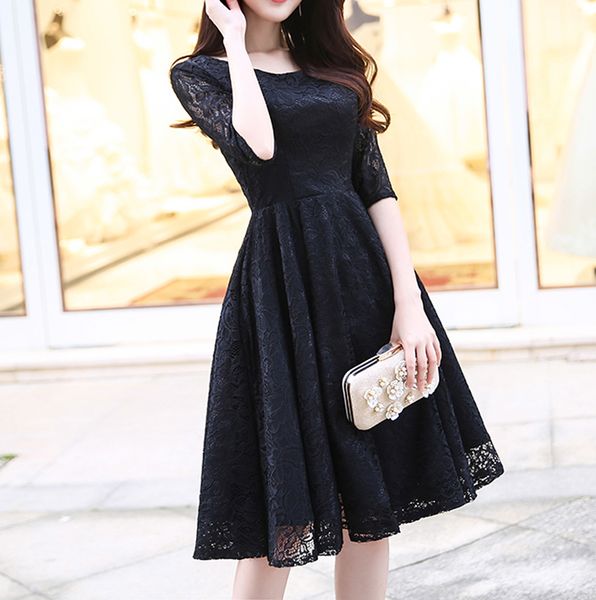 

elegant lace cocktail dresses little black prom dress knee length zipper back red,royal blue party dress