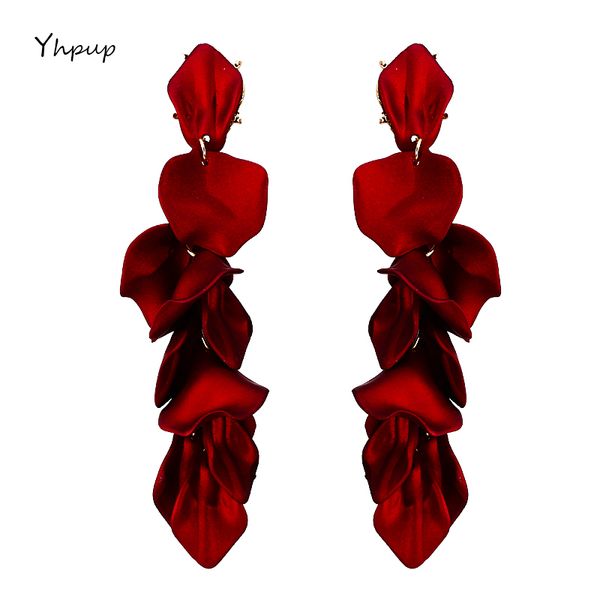 

yhpup new fashion brand acrylic long petal dangle drop earrings exquisite earrings for female party wedding jewelry, Silver