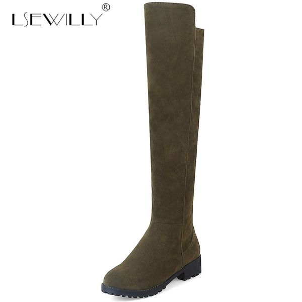 

lsewilly womens knee high boots medium block heel knee high botas green black ladies shoes plus size knight boots female e266