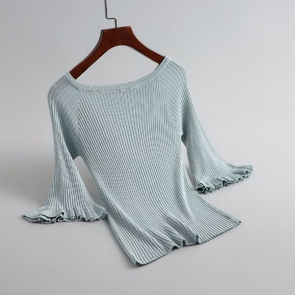 

my2914 women fashion slash neck flare sleeve thin sweater ladies chic match all summer sweaters, White;black