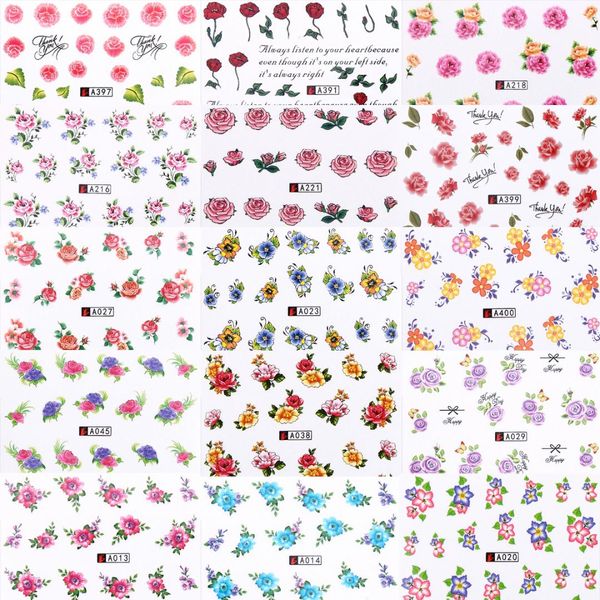 

50 sheet nail art floral flower multi-style watermark stickers set 3d foil image diy water transfer full cover stamp decal wraps, Black