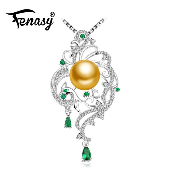 

fenasy 925 sterling silver phoenix pendant necklace,pearl necklace for women bridal wedding jewelry,bohemian necklace
