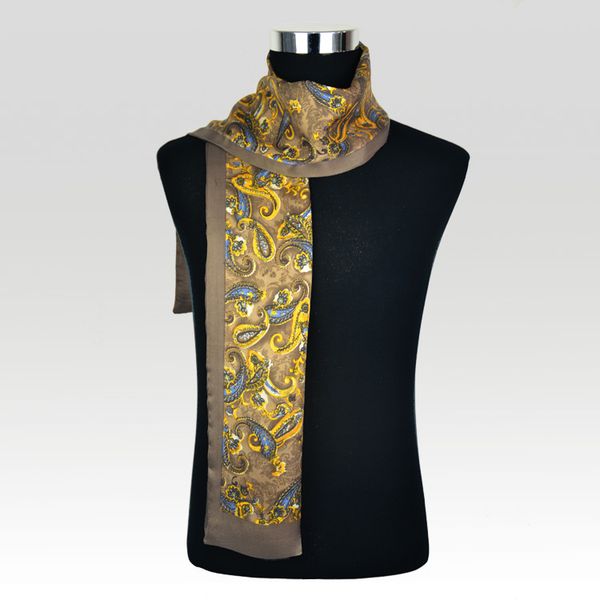 

100% silk satin long scarf for men 26x160cm new classic printed pattern businessmen scarf wholesale, Blue;gray