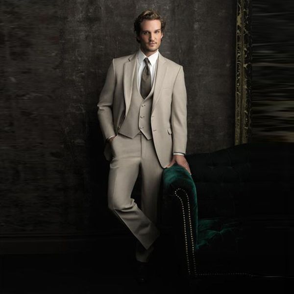 

custom beige men suits wedding groom tuxedos 3 pieces (jacket+pants+vest) bridegroom set prom wear man blazer, Black;gray