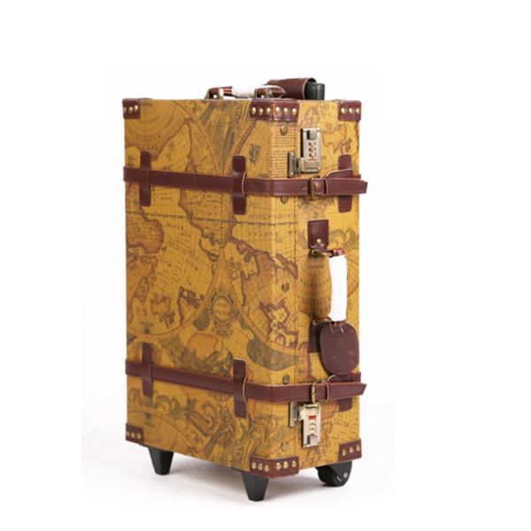 

travel tale women retro map travel trolley vintage rolling luggage bag on wheel