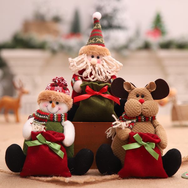 

christmas sitting santa claus snowman reindeer figure plush toy doll with candy gifts bag home ornament decor navidad decoration