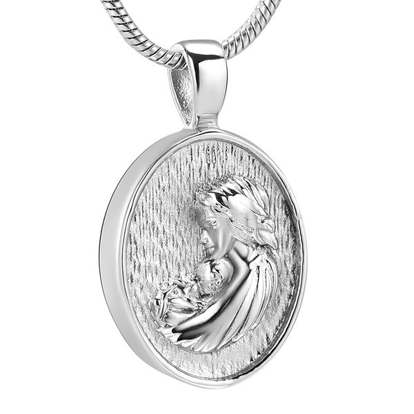 

cremation necklace for ashes mother with baby oval cremation keepsakes funnel memorial jewelry for mom child, Silver