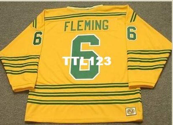 

mens #6 reggie fleming chicago cougars 1973 wha retro hockey jersey or custom any name or number retro jersey, Black;red