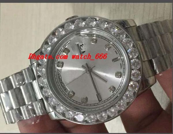 

luxury watches stainless steel men's 36mm 18k white bigger diamond dial & bezel quickset 2yr automatic men's watch ing, Slivery;brown