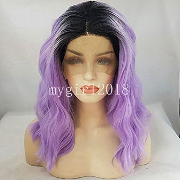 Ombre Purple Kinky Curly Wigs For Black Women Synthetic Lace Front