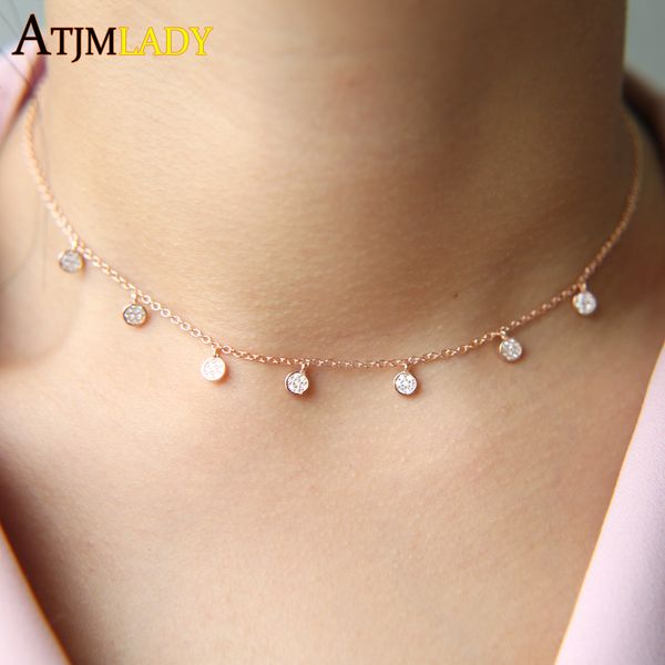 

новый стерлингового серебра 925 проложить cz крошечные симпатичные диско капельного падение моды розовое золото ювелирные изделия колье шарм, Golden;silver