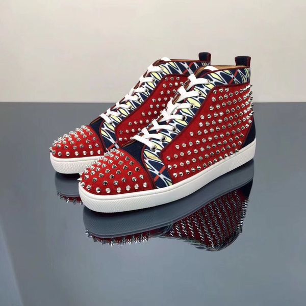 

elegace spikes high-brand red bottom sneakers for men and women walking studded genuine leather lace up casual shoes, Black