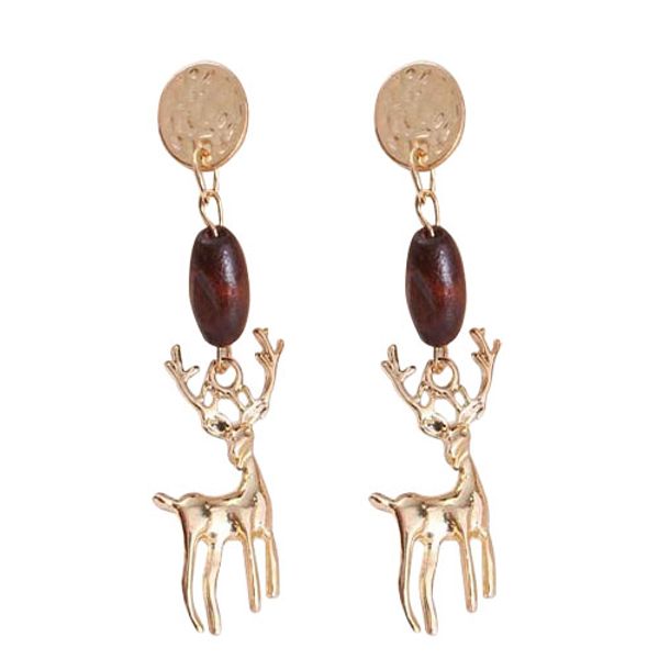 

vintage wooden beads deer earrings for women fashion gold color 3d animal drop earring christmas jewelry party gifts, Golden