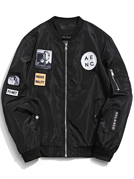 

patch zip up bomber men's jacket, Black;brown