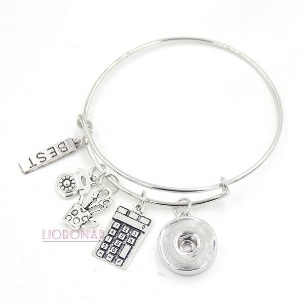 

wholesale new arrival 18mm snap jewelry wire bangle secretary charm bracelets bangle gift snap button bracelets for employee gift, Golden;silver