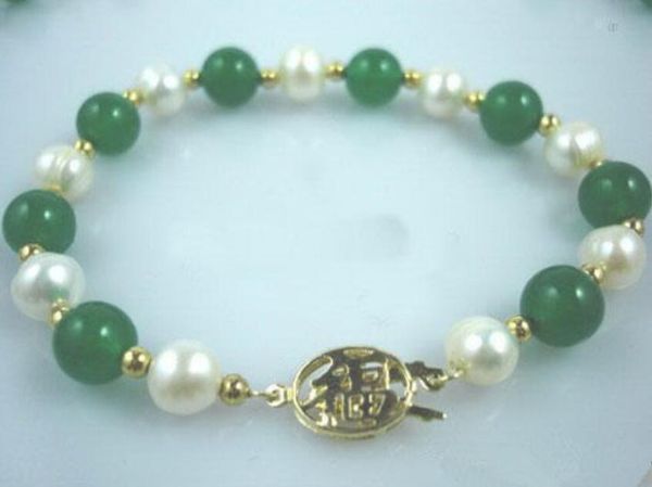 

09730 white pearl green fortune clasp bracelet, Golden;silver