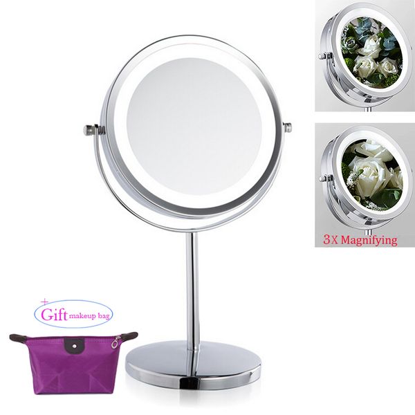 

7inch led light mirror makeup cosmetic dual side mini lady girl women lady beauty normal 3x magnifying stand tools for makeupbag