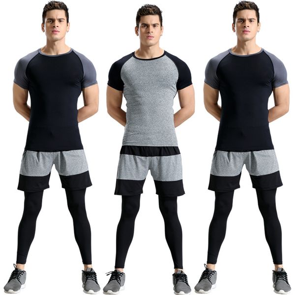

grntamn spring men gym short-sleeved quick-drying t-shirt sports running training outdoor riding fitness sportwear, Black;blue